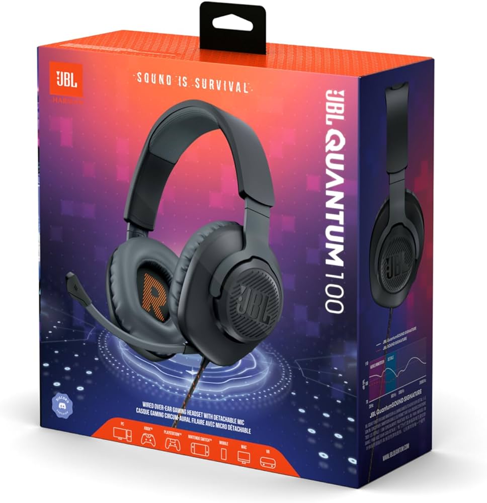 JBL Quantum 100 Wired Over-Ear Gaming Headset with Boom Mic, Multi-Platform Compatible