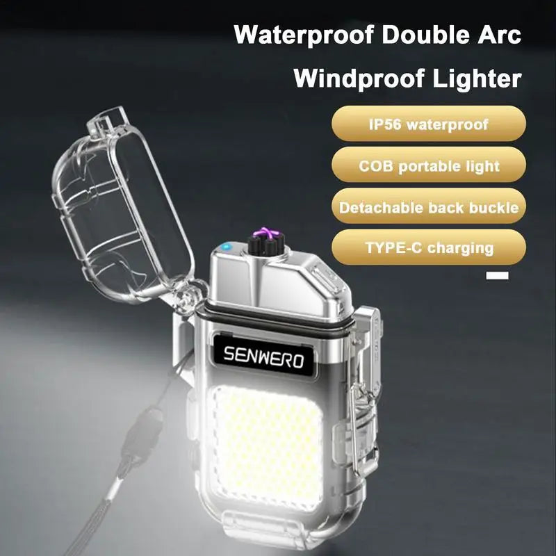 Electric Torch Transparent Waterproof Lighter Plasma Dual ARC Windproof Light