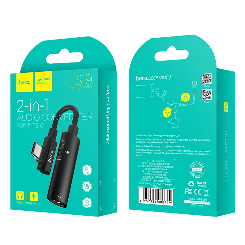 Hoco adapter Type-C to 3.5 mm «LS19» 2 in 1 audio converter